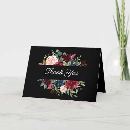 Burgundy Floral Elegant Watercolor Thank You Card