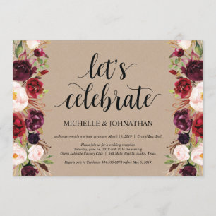 Burgundy Floral Elopement Reception Kraft Invites