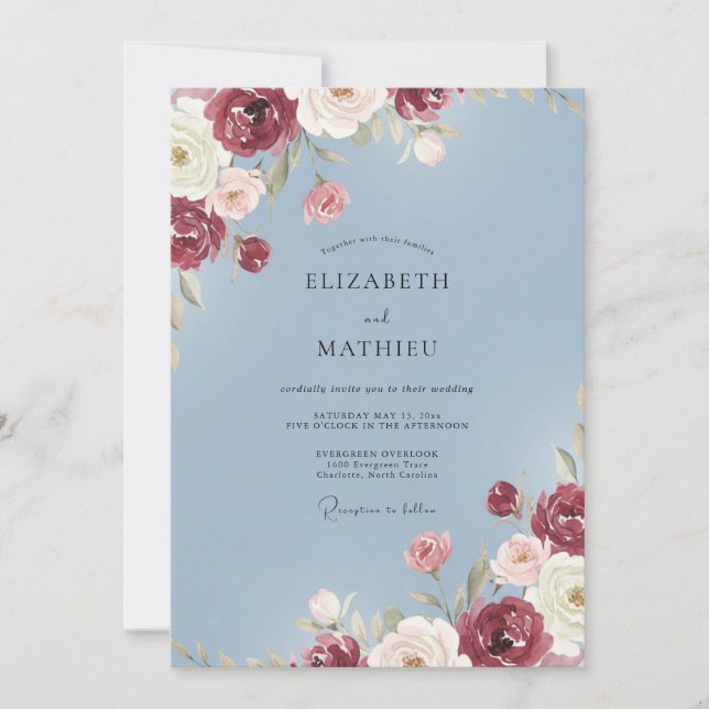 Burgundy Floral Enchanted Romance Wedding Invitation (Front)