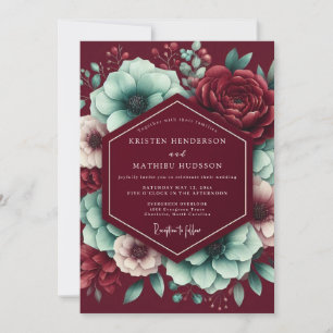 Burgundy Floral Enchantment Wedding Invitation