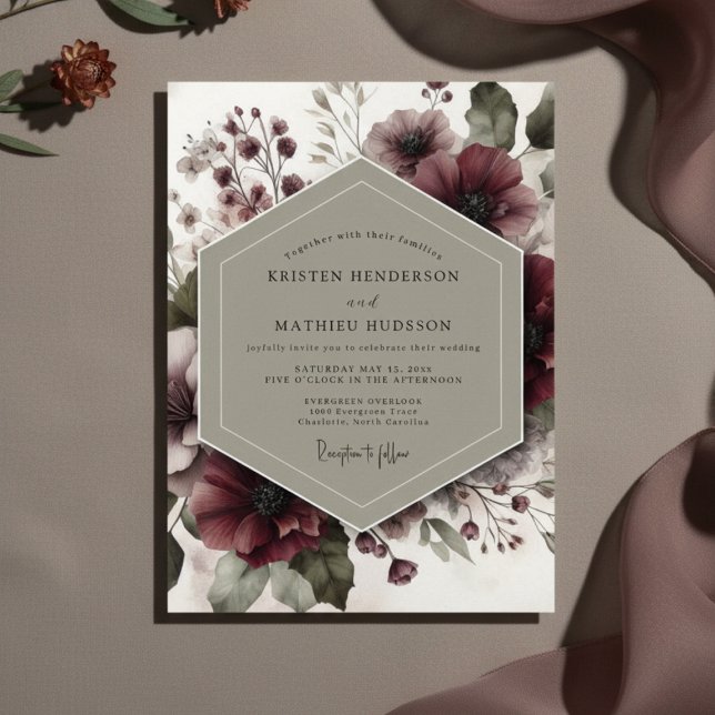 Burgundy Floral Ethereal Wedding Invitation (Creator Uploaded)