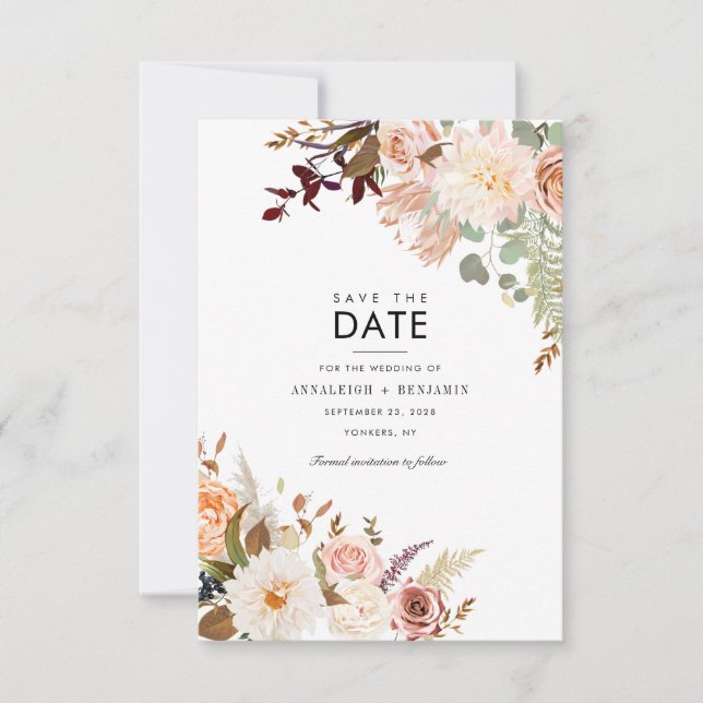 Burgundy Floral Eucalyptus Greenery Pastel Save The Date (Front)