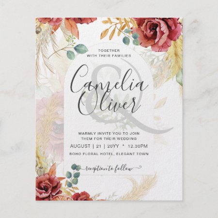 Burgundy Floral Eucalyptus Leaves Arch Wedding Flyer