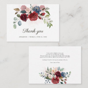 Burgundy Floral Eucalyptus Thank You Note Card