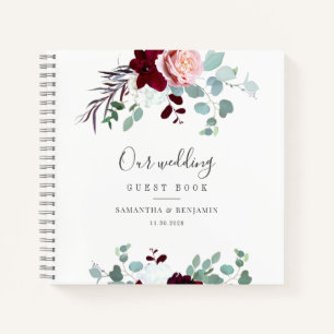 Burgundy Floral Eucalyptus Wedding Guest Book