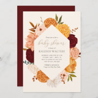 Burgundy Floral Fall Baby Shower Invitation