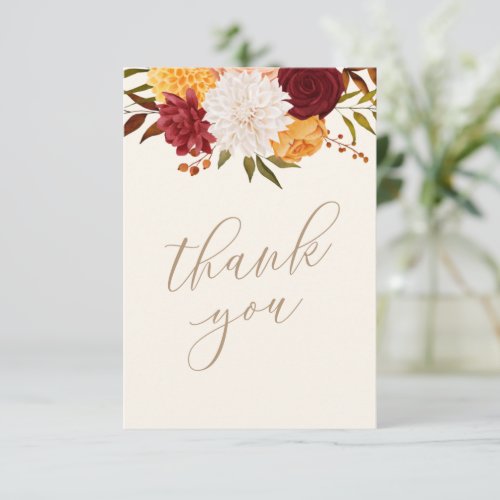 Burgundy Floral Fall Baby Shower Thank You Card