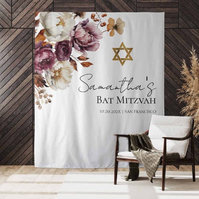 Burgundy Floral Fall Bat Mitzvah Backdrop (Creator Uploaded)