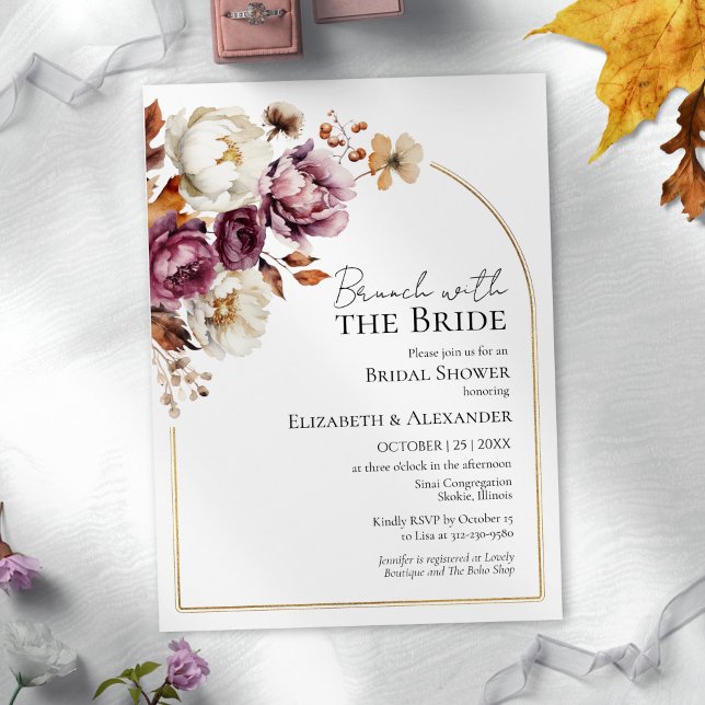 Burgundy Floral Fall Brunch with the Bride Shower Invitation (Creator Uploaded)
