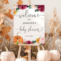 Burgundy floral fall pumpkin baby shower welcome foam board