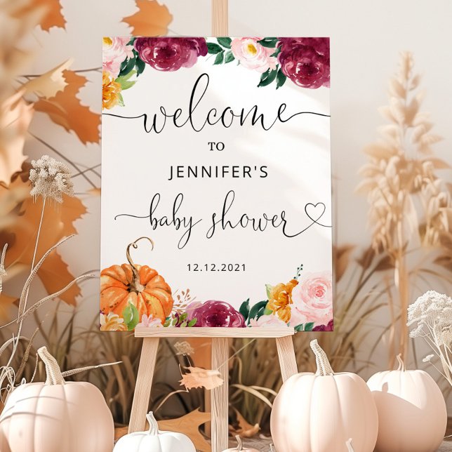 Burgundy floral fall pumpkin baby shower welcome foam board (Creator Uploaded)