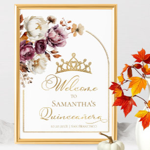 Burgundy Floral Fall Quinceanera Welcome Sign