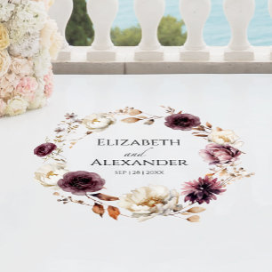 Burgundy Floral Fall Wedding Entrance Floor Decals