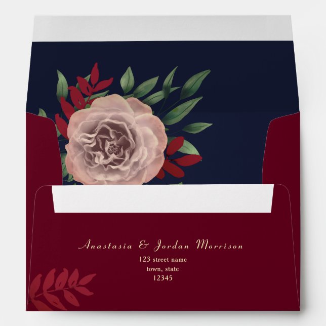 Burgundy Floral Fall Wedding Envelope (Back (Bottom))