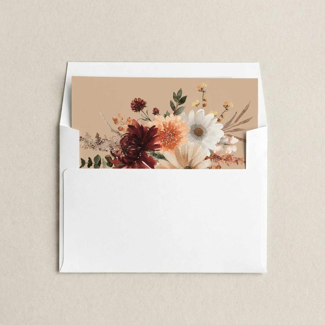 Burgundy Floral Fall Wedding Envelope Liner (Burgundy Fall Floral Wedding Envelope Liner)
