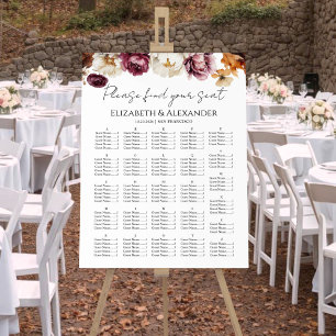 Burgundy Floral Fall Wedding Seating Chart Foam Board