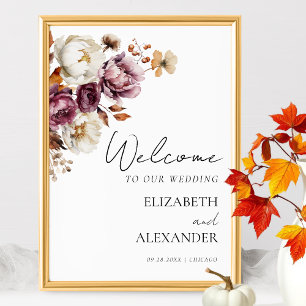 Burgundy Floral Fall Wedding Welcome Sign