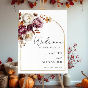 Burgundy Floral Fall Wedding Welcome Sign