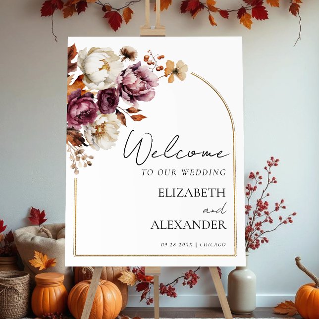 Burgundy Floral Fall Wedding Welcome Sign (Creator Uploaded)
