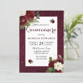 Burgundy Floral Faux Metallic Quinceanera Invite (Standing Front)