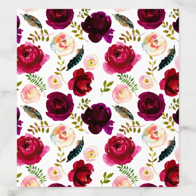 Burgundy Floral, Feathers Envelope Liner (Design)