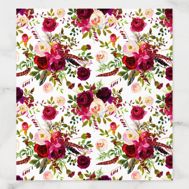 Burgundy Floral, Feathers Envelope Liner (Design)