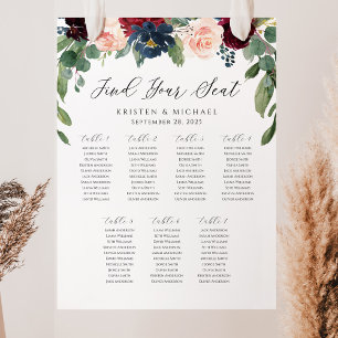 Burgundy Floral Find Your Seat Seating Chart Foam Board