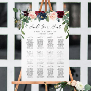 Burgundy Floral Find Your Seat Seating Chart Foam Board
