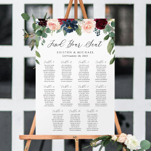 Burgundy Floral Find Your Seat Seating Chart Foam Board