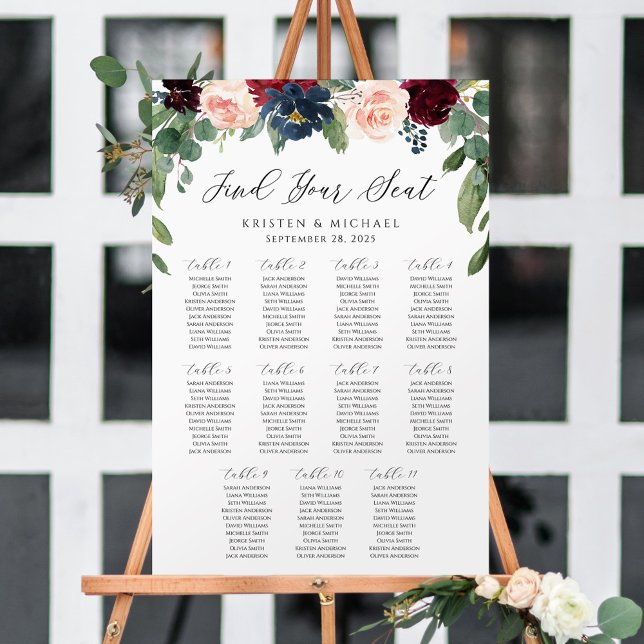 Burgundy Floral Find Your Seat Seating Chart Foam Board (Creator Uploaded)