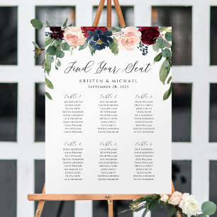 Burgundy Floral Find Your Seat Seating Chart Foam Board