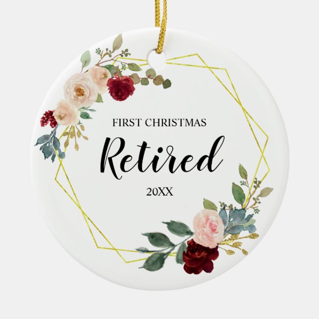 Burgundy Floral First Christmas Retired Ornament (Front)