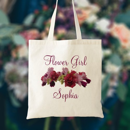 Burgundy Floral Flower Girl Wedding Tote Bag