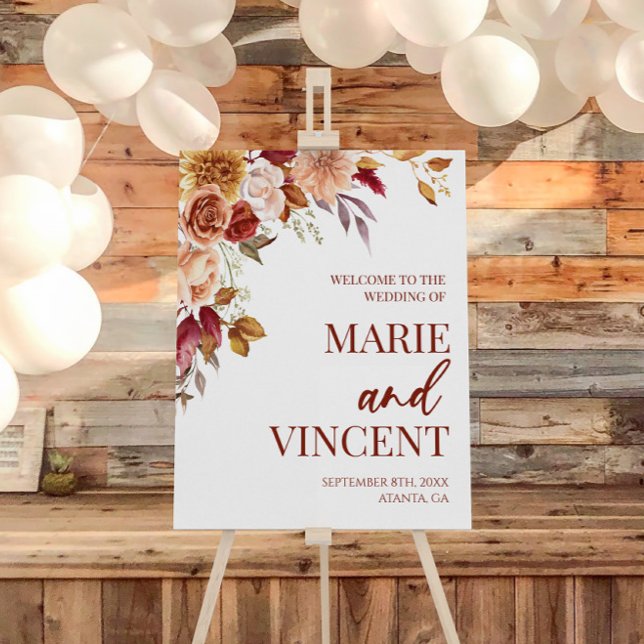 Burgundy Floral Flower Wedding Welcome Sign (Creator Uploaded)