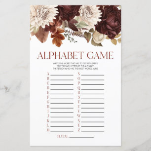 Burgundy Floral Flowers Alphabet Baby Shower Game