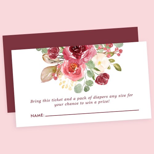 Burgundy Floral Flowers Baby Shower Diaper Raffle Enclosure Card