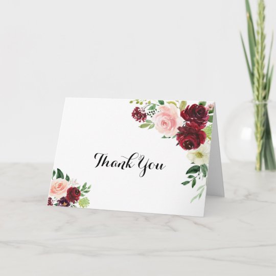 Burgundy Floral Folded Wedding Thank You Card | Zazzle.com