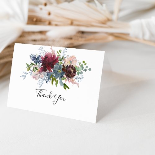 Burgundy Floral Folded Wedding Thank You Card