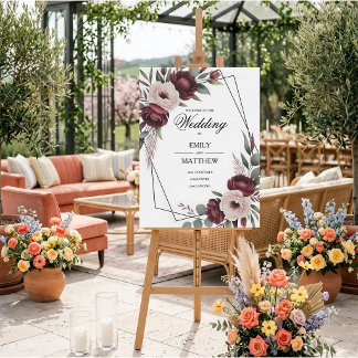 Burgundy Floral Framed Wedding Foam Board
