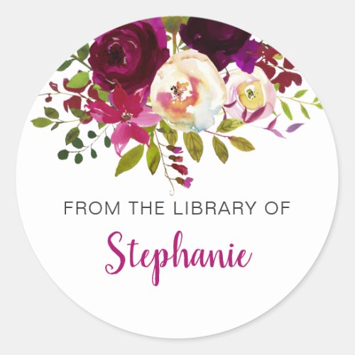 Burgundy Floral from the library of book sticker