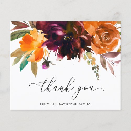 Burgundy Floral Funeral Budget Thank You Card