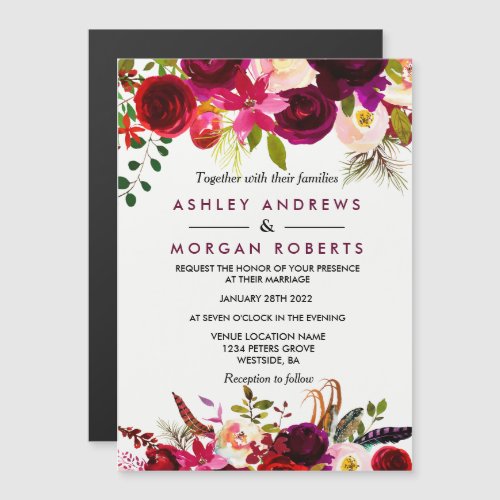 Burgundy Floral Garden Boho Wedding Invitation