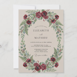 Burgundy Floral Garland Wedding Invitation