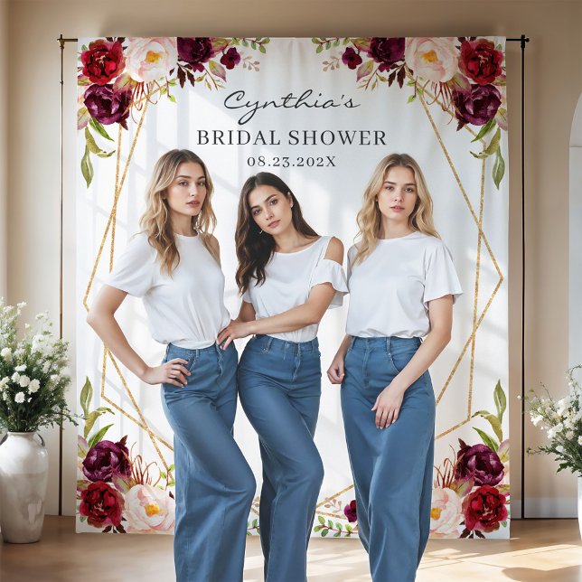 Burgundy Floral Geometric Bridal Shower Backdrop (Creator Uploaded)