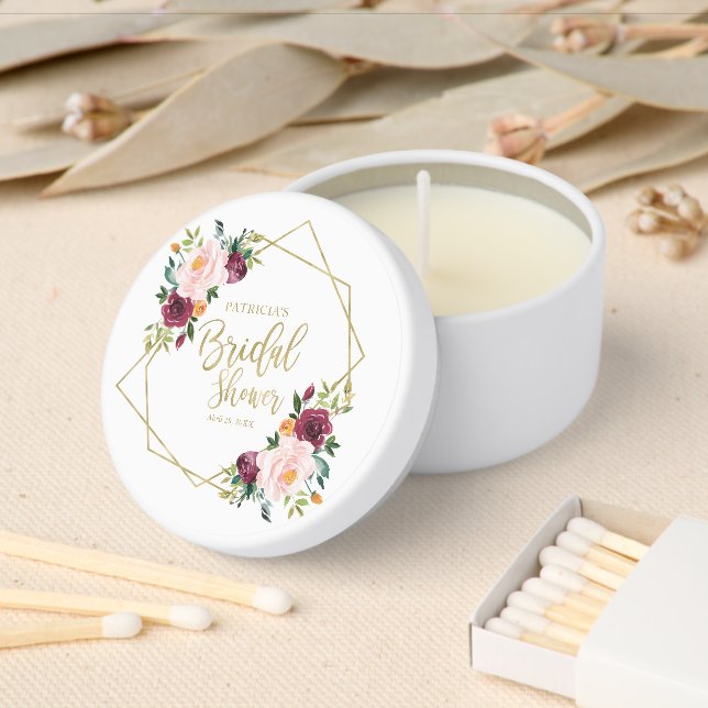 Burgundy Floral Geometric Bridal Shower Mini Candle Favors (Insitu)