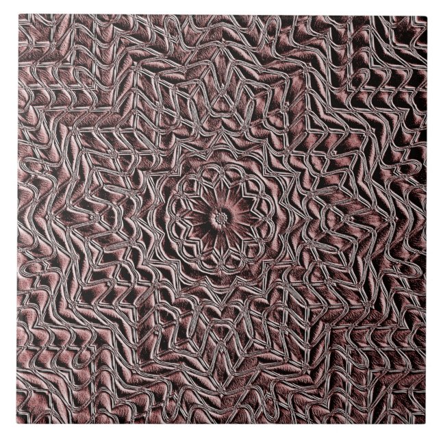 Burgundy Floral Geometric Ceramic Tile (Front)