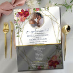 Burgundy Floral Geometric Gold Wedding Program<br><div class="desc">Grab yourself a unique wedding program that you can fully customize to make it special and unique to your wedding. the design comes with a frame where you can put your picture/photo with your man or with your woman, the frame that comes with beads will complement the photo of the...</div>
