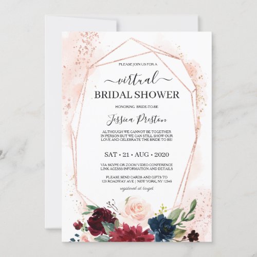 Burgundy Floral Geometric Virtual Bridal Shower Invitation