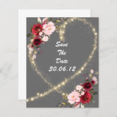 burgundy floral & glitter heart, save the date (Front/Back)