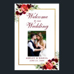 Burgundy Floral Gold Boho Wedding Welcome Photo Poster<br><div class="desc">Watercolor Burgundy Marsala Floral Boho Wedding Welcome Photo Poster - Gold Frame - Burgundy Text</div>